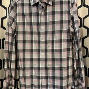 Banana Republic Men's Gray and Red Plaid Dress Shirt
